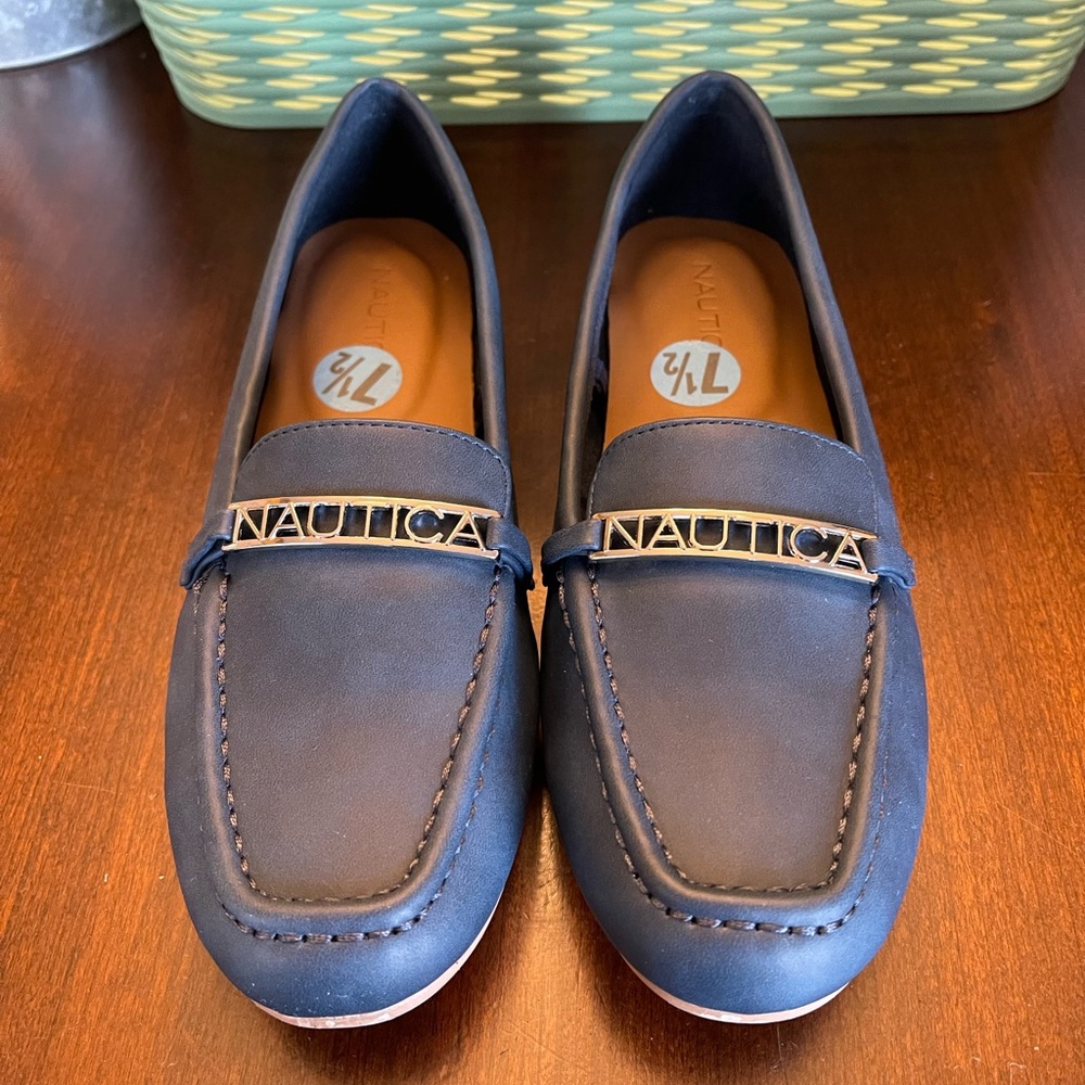 NWOT Nautica Hartley Blue Faux Leather Loafers Shoes Slip On, Navy - SZ 7.5 - Picture 3 of 7